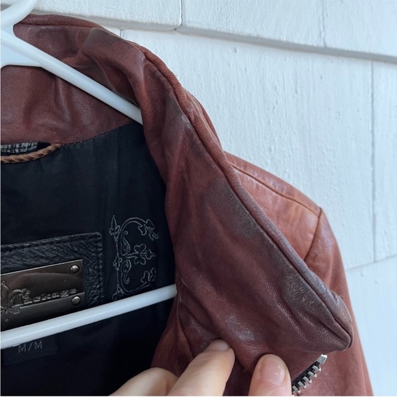 Mackage Moto Lamb Leather Concealed Hood Brown Jacket size Medium - Picture 11 of 15